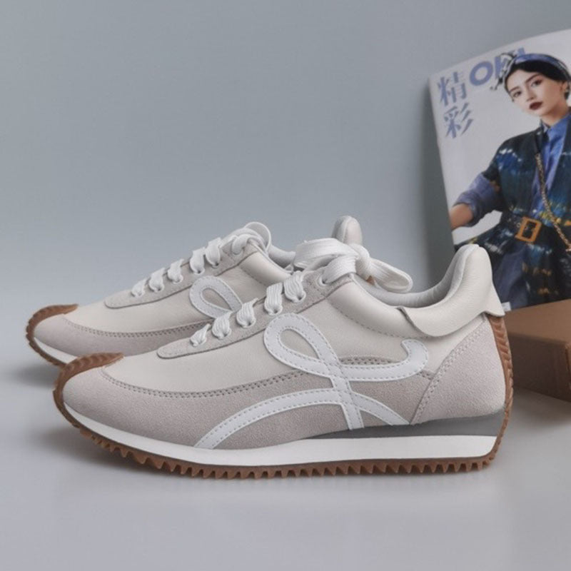 Non-standard retro German training shoes thick-soled sports casual shoes new color matching lace-up argan shoes all-match leather white shoes
