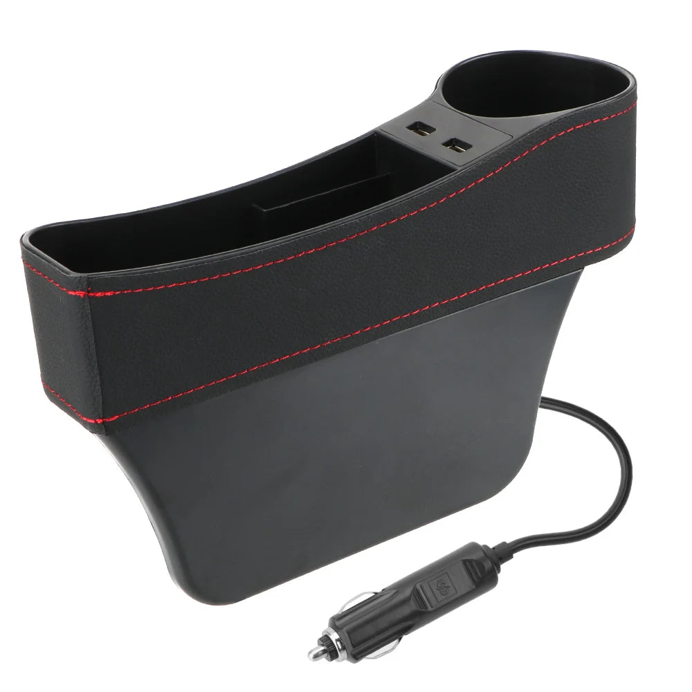 Car Organizer Auto Crevice Pocket Phone Bottle Cups Holder Seat Gap Leather Storage Box Car Accessories,USB Chargers Optional