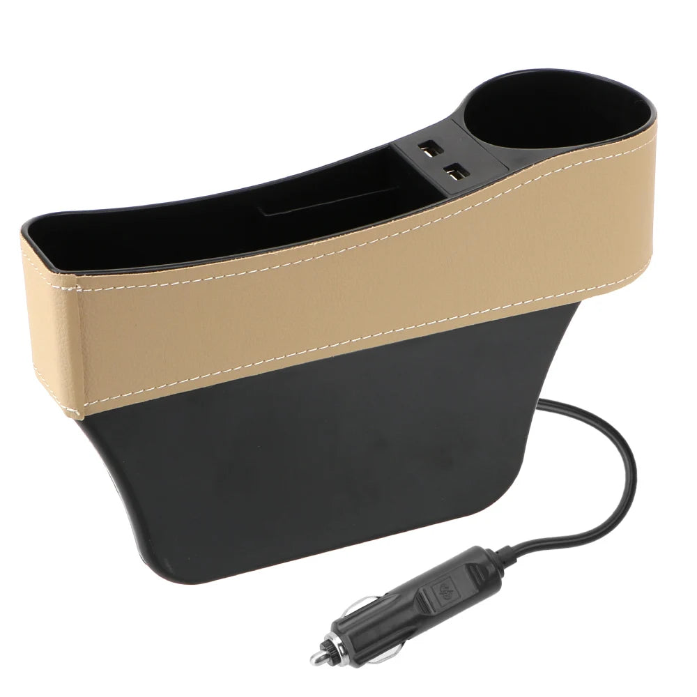 Car Organizer Auto Crevice Pocket Phone Bottle Cups Holder Seat Gap Leather Storage Box Car Accessories,USB Chargers Optional