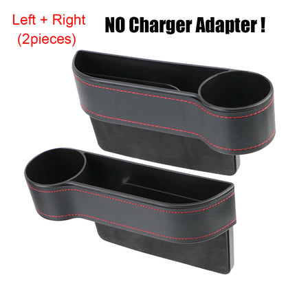 Car Organizer Auto Crevice Pocket Phone Bottle Cups Holder Seat Gap Leather Storage Box Car Accessories,USB Chargers Optional
