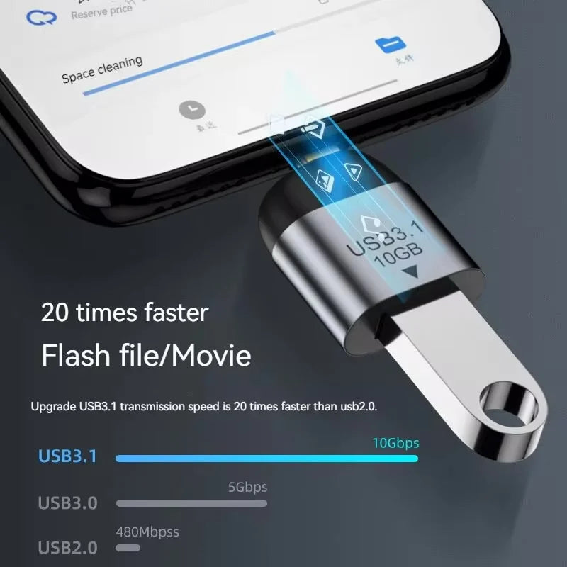 USB A to Type-C Adapter USB 3.1 OTG Adapter Mobile Phone Laptop Fast Charging Converter 10Gb Data Transfer Cable Connector