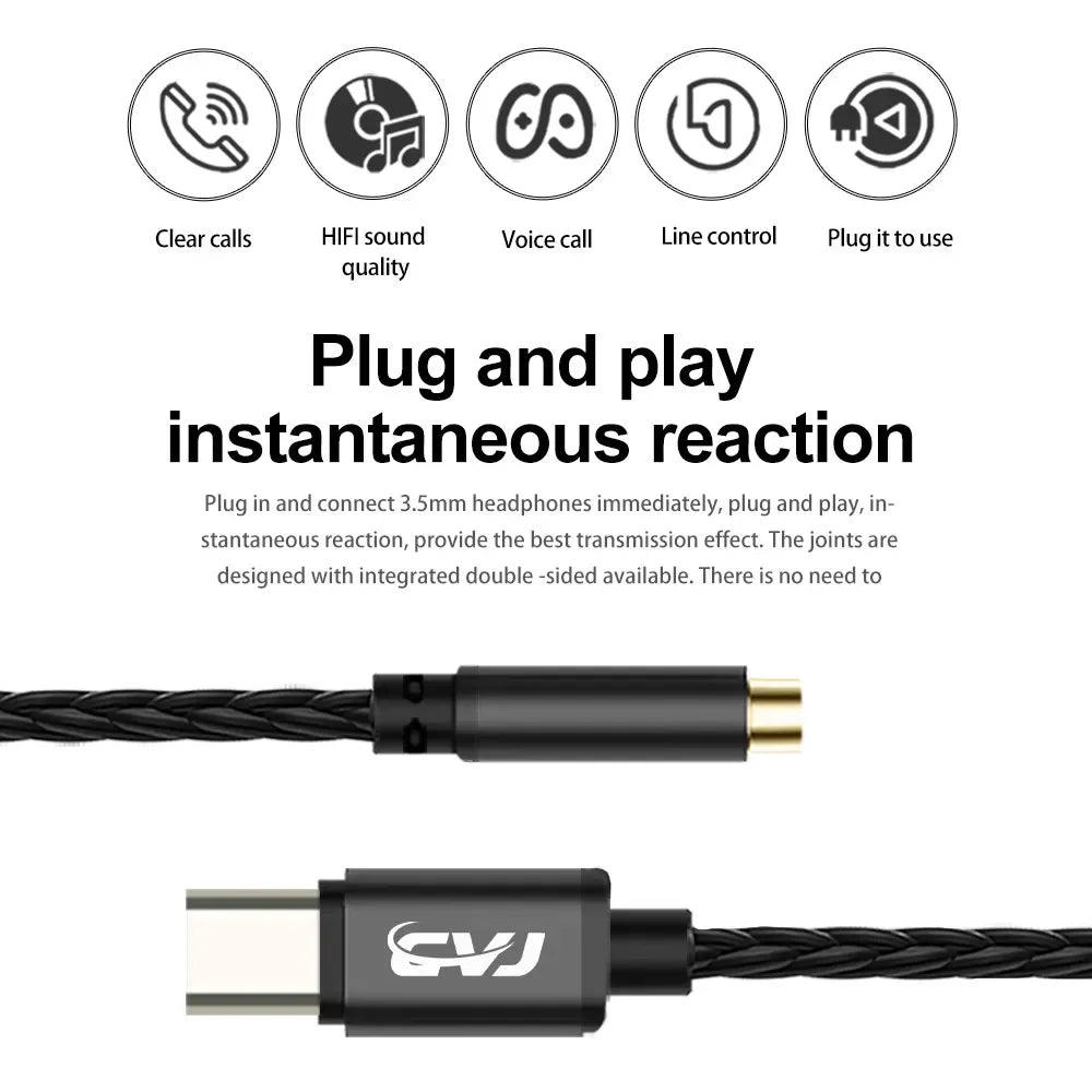 CVJ CT-3 Portable DAC Type-C to 3.5mm/4.4mm Earphone Cable CX31993 Chip 8 Weaving Silver-Plated Hifi Quality Sound Presentation